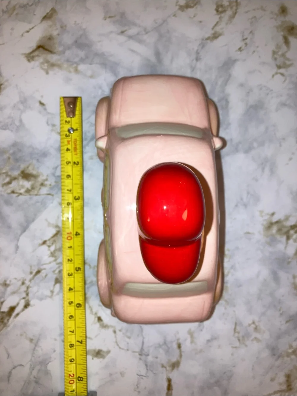 Pink Ceramic Retro Car with Red Love Heart Coquette Holiday Decor